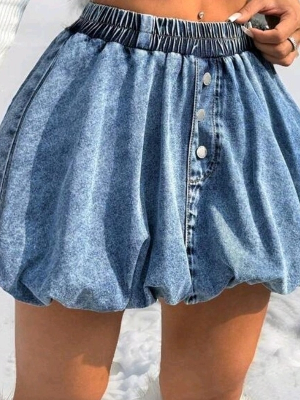 Denim Bubble Hem Women’s Shorts - Blue